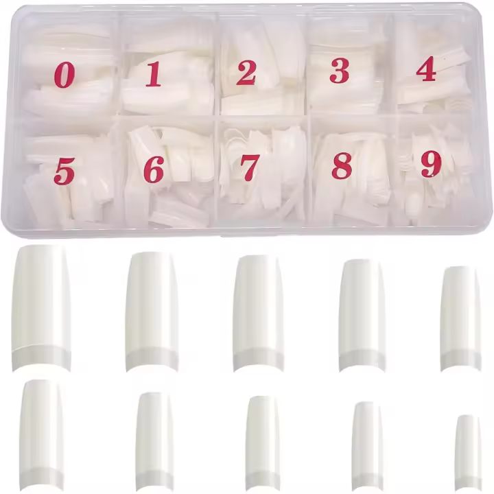 Uñas postizas naturales ovaladas acrílicas francesas, puntas artificiales para niñas y mujeres, color natural (500 piezas, 10 tamaños) - 1