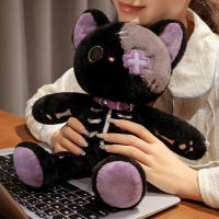 Muñeco De Peluche Gato Esqueleto Negro Kawaii Creativo Animal De Peluche Cojín Gótico Para Niños Regalos De Halloween Tamaño 40cm Relleno De Algodón PP - details 13