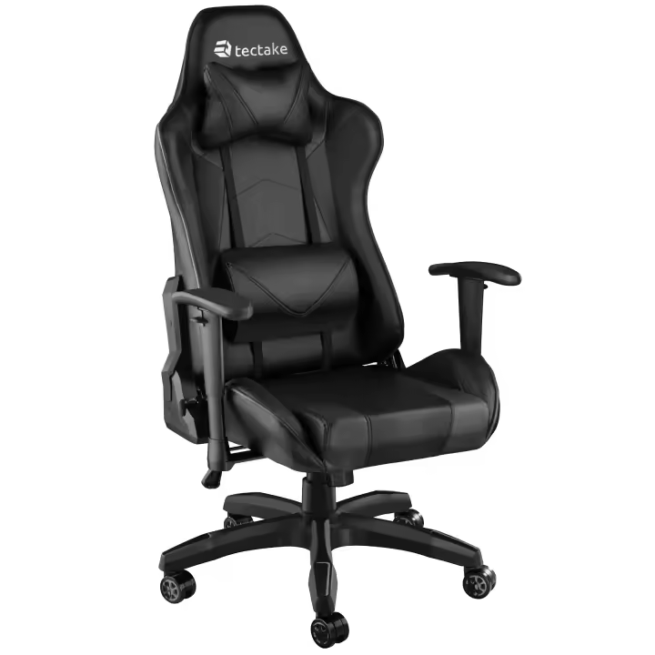 Tectake - Silla de oficina Twink | Silla de oficina moderna y de diseño ergonómico | Mayor sujeción gracias a su forma ergonómica con los laterales acolchados | Reposacabezas y cojín lumbar extraíbles - 1