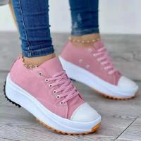 Zapatos De Lona Blanca Clásica 2024 Para Mujer Zapatillas De Cordones Sólidos Plataforma Casual Zapatos De Vulcanizaci\u00f3n Para Adultos - details 2