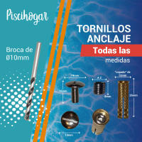Pack de Tornillos de Anclaje para Cobertor, Lona, Cubierta de Piscina  Incluye Tornillo de Acero INOX + Taco latón + “Expansor” Allen de Acero INOX  Ø 10 mm  Pack de: elegir un Pack   PISCIHOGAR VIDA PARA TU HOGAR - details 3