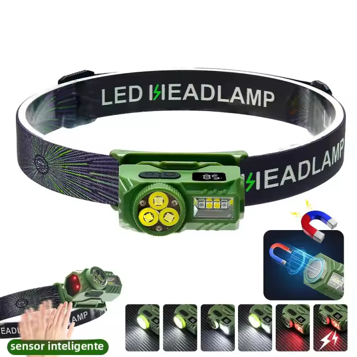 Lámpara Frontal LED Super Brillante Con Inducción Inteligente Y Luz Roja SOS Recargable Por USB Torcha Magnética Para Pesca - 1