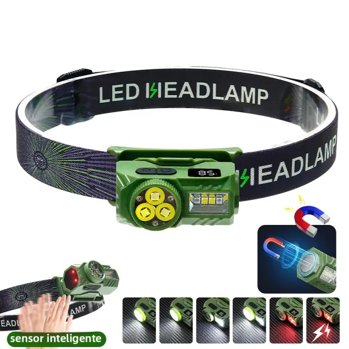 Lámpara Frontal LED Super Brillante Con Inducción Inteligente Y Luz Roja SOS Recargable Por USB Torcha Magnética Para Pesca - 1