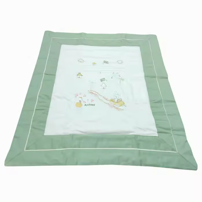 Colcha Bebe 100% Algodón Algodón Bebe para Minicuna, Carro y Silla paseo modelo Verde - 1