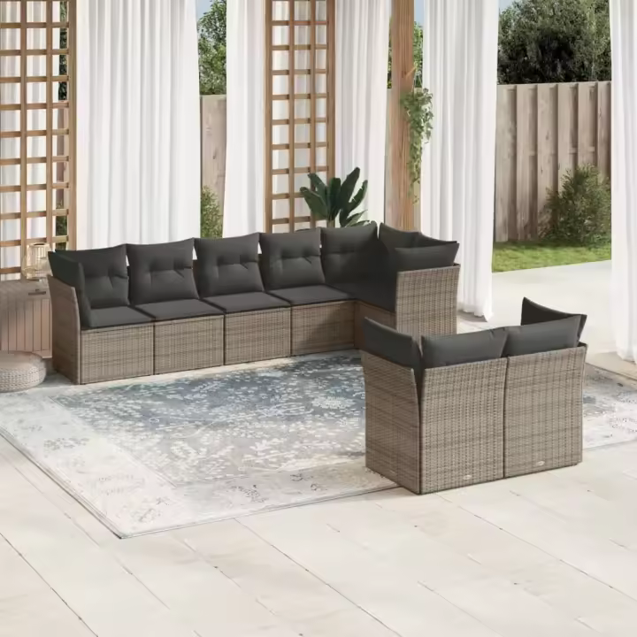 vidaXL Set de sofás de jardín 8 pzas y cojines ratán sintético gris - 1