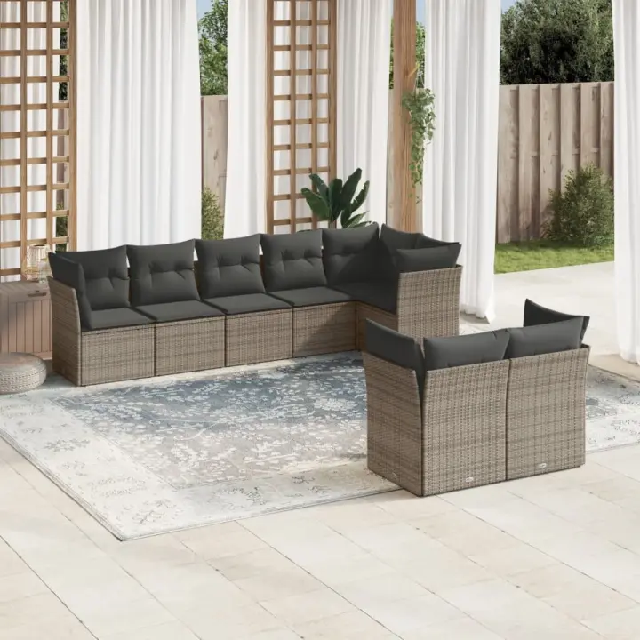 vidaXL Set de sofás de jardín 8 pzas y cojines ratán sintético gris - 1