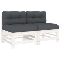vidaXL Sofás centrales con cojines 2 uds madera maciza de pino Pino natural, Pino blanco, Pino gris Conjunto Terraza Muebles Jardín Exterior Juego de Muebles de jardín Mueble Jardín Exterior Muebles de Salon Exterior - details 2