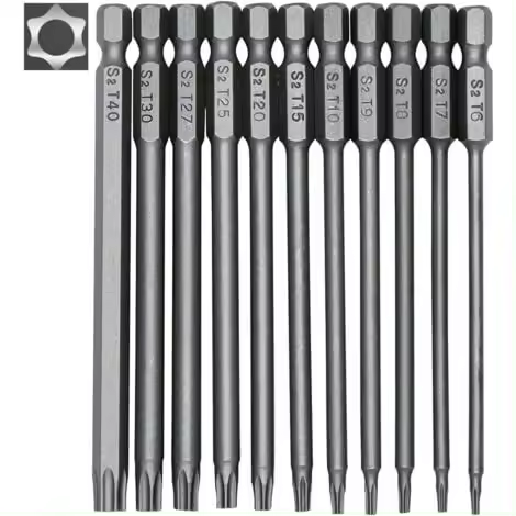 Vástago hexagonal Torx de 11 piezas de 100 mm - Juego de puntas magnéticas Acero de aleación S2 (T5 a T40) - 1