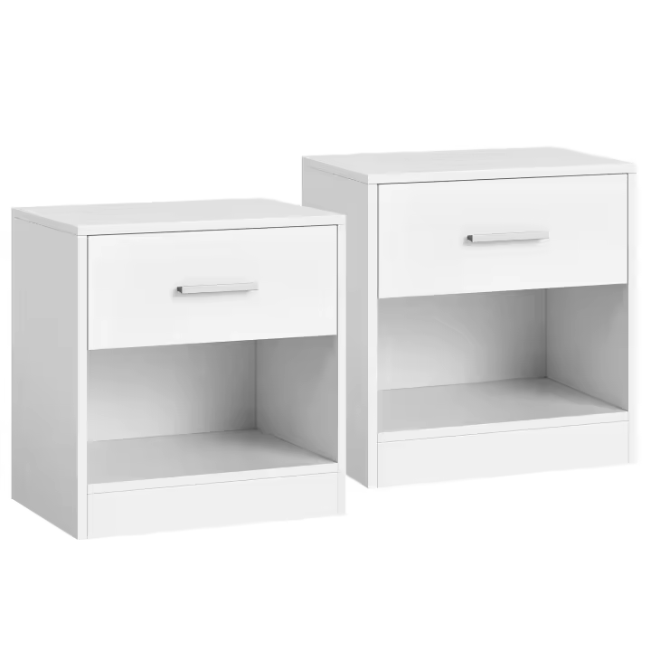 VASAGLE Juego de 2, Mesita de Noche, Mesa Auxiliar con Cajón, Asa, Compartimento Abierto, para Dormitorio, Salón, Blanco Clásico/Beige Natural y Blanco Clásico/Negro Clásico - 1