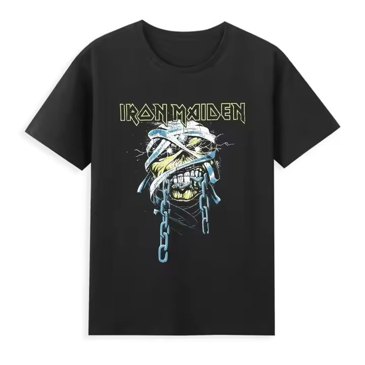 Camiseta De Algodón Para Hombre 2025 Casual Powerslave Head Oversized Deportiva Cómoda Streetwear Con Estampado De Iron Maiden - 1