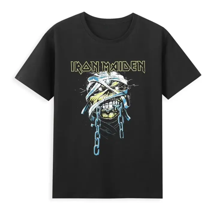Camiseta De Algodón Para Hombre 2025 Casual Powerslave Head Oversized Deportiva Cómoda Streetwear Con Estampado De Iron Maiden - 1