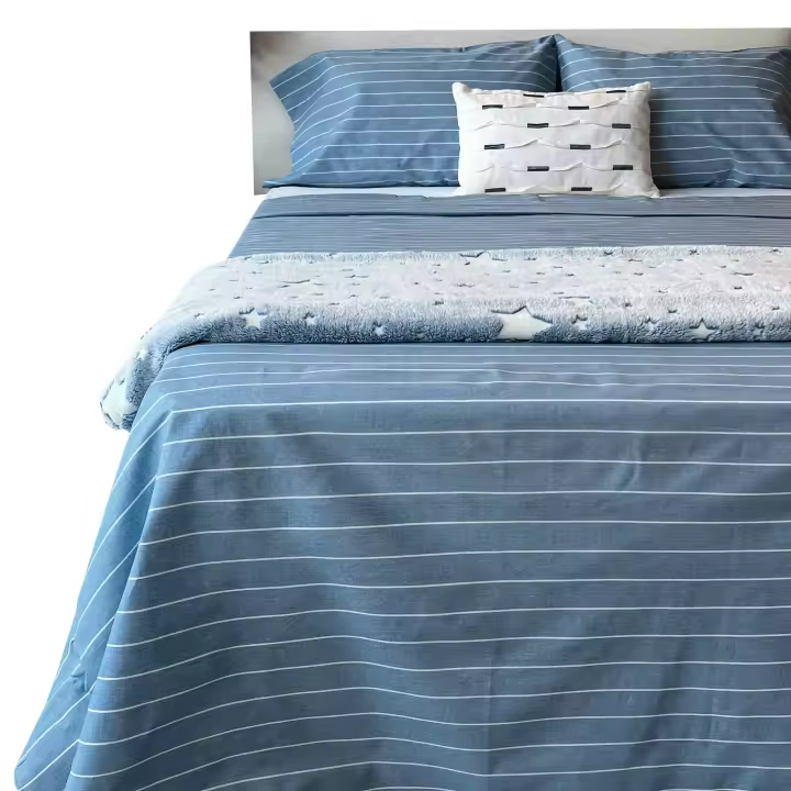 Juego de Sábanas 100% Algodón de Estampado Rayas Azules– Alo Home - 1