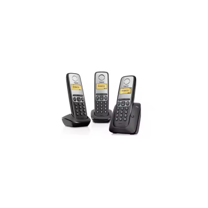 ¡TRÍO POTENTE! Gigaset Siemens A130 Trio Negro – 3 Teléfonos Inalámbricos con Pantalla Iluminada, Sonido Claro y Función ECO | Ideal para Hogar u Oficina | Fácil de Usar y Instalar - 1