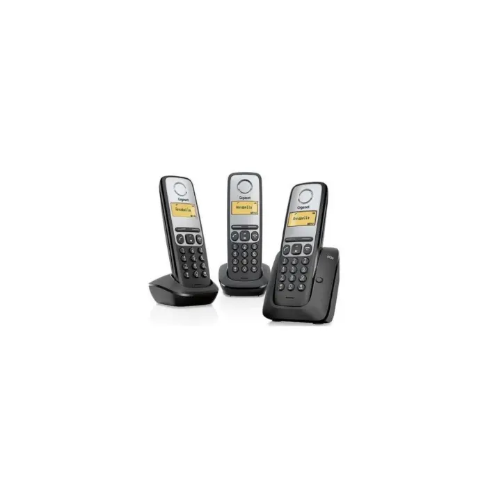 ¡TRÍO POTENTE! Gigaset Siemens A130 Trio Negro – 3 Teléfonos Inalámbricos con Pantalla Iluminada, Sonido Claro y Función ECO | Ideal para Hogar u Oficina | Fácil de Usar y Instalar - 1