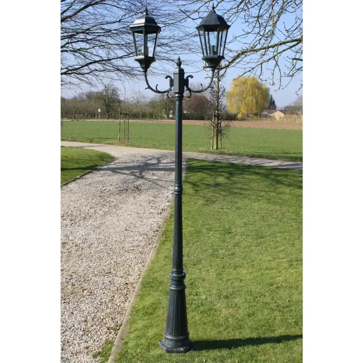 vidaXL Farola de jardín 2 brazos 230 cm verde oscuro/negro aluminio - 1