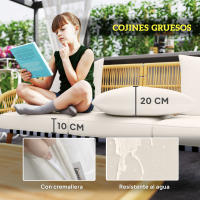 Outsunny Conjunto Jardín Exterior de Ratán con Cojines Conjunto Terraza Resistente a la Intemperie Muebles Jardín Exterior con 2 Sillones Sofá de 3 Plazas Mesa Patas de Madera de Acacia Natural - details 5