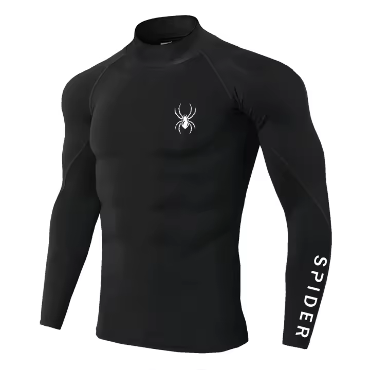 Camiseta De Correr Para Hombres Con Manga Larga Compresión Estampado De Araña Quick Dry Camiseta Deportiva Para Fitness Entrenamiento Y Gimnasio - 1