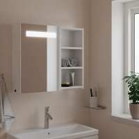 vidaXL Mueble de baño con espejo y luz LED 60x13x52 cm en color Roble/Gris/Blanco y más | almacenamiento funcional diseño moderno para baño dormitorio sala - details 2