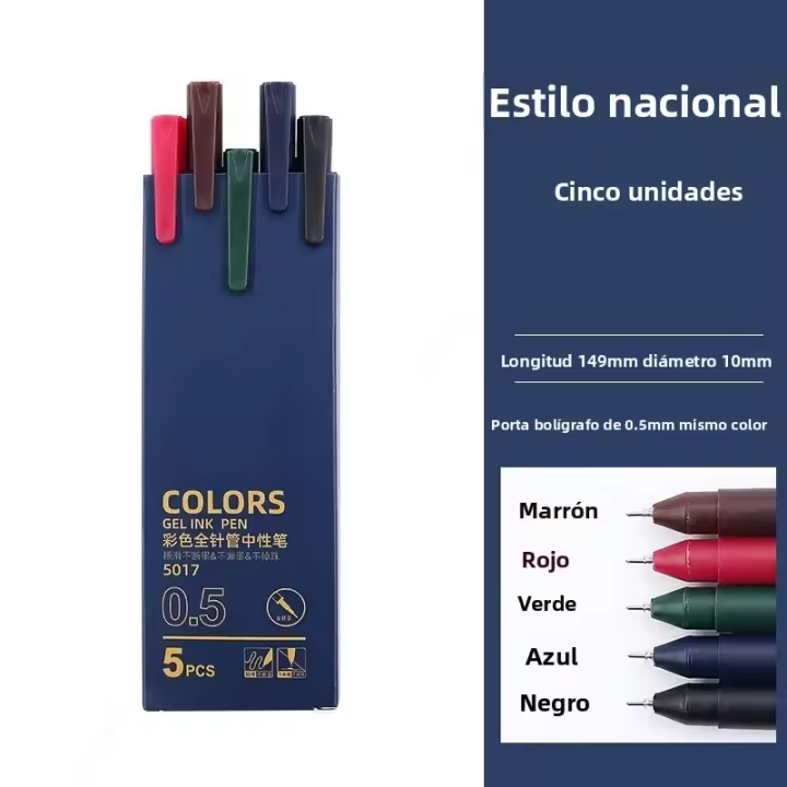 Set De 5 Bolígrafos Gel Kawaii 0.5mm Tinta De Color Suministros Escolares Para Escritura Oficina Material Plástico - 1