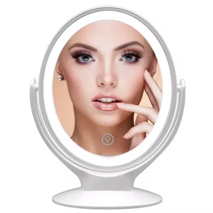 Espejo De Maquillaje Con Luz Doble Cara 1X/7X Magnificador Recargable Por USB Rotación De 360° Espejo LED Soporte Para El Baño - 1