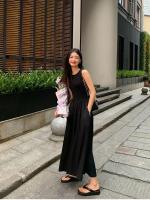 Vestido Elegante Y Sencillo De Moda Para Mujer Estilo Preppy Negro Largo Cintura Alta Sin Mangas Cuello Redondo Verano - details 2