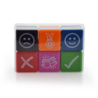 Pack 6 Sellos Escolares -ICONS - Especial Profesores en 6 Colores para motivar a tus alumnos- Hasta 1000 Impresiones por Sellos en caja transparente by Office Box. - details 0