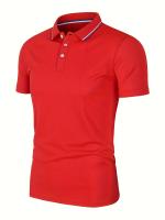 Camisa Polo Hombre Verano Transpirable Cómoda De Color Sólido Cuello Redondo Manga Corta Alta Calidad Ropa Casual De Calidad - details 26