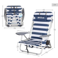 Aktive - Silla de playa plegable con respaldo reclinable 4 posiciones, 50x45x76 cm, fabricada de aluminio y poliéster, con cojín, bolsillo lateral y mochila, máx. 110 kg, sillas de playa, sillas plegables, accesorios verano - details 3