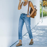High Waist Ripped Denim Jeans Para Mujer Pantalones Slim Cargados De Moda Casual Jeans Cortos Rectos Talla S M L XL XXL Ropa Femenina - details 6