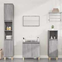 vidaXL Set de muebles de baño 3 pzas madera contrachapada en color Gris sonoma/Gris hormigón/Roble Sonoma y más | almacenamiento funcional diseño moderno para baño dormitorio sala - details 0
