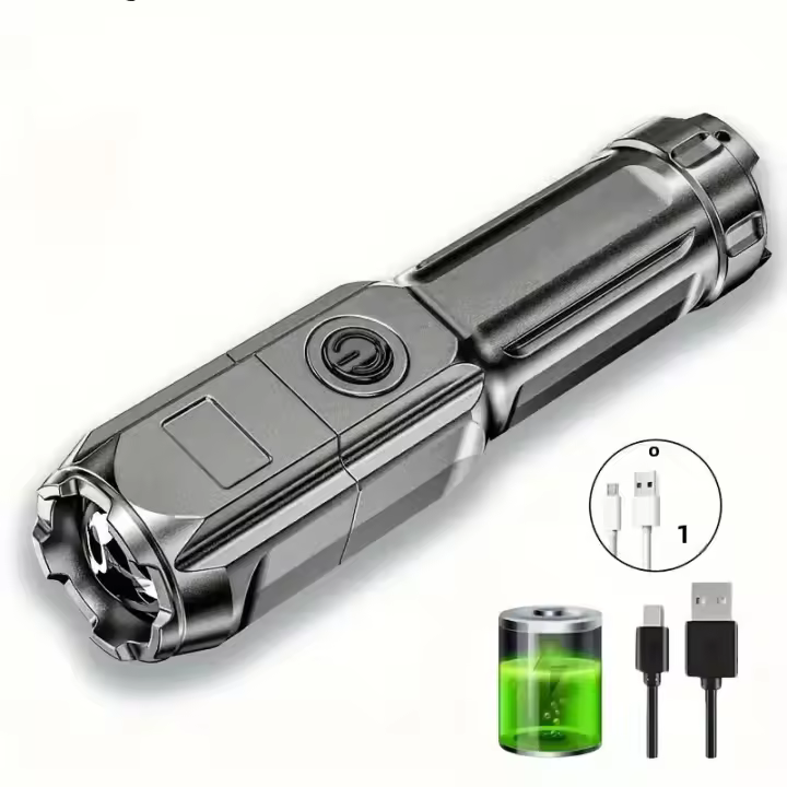 Linterna Táctica LED Recargable USB Impermeable Con Zoom Para Pesca Caza Camping Emergencias Luz De Iluminación Exterior - 1
