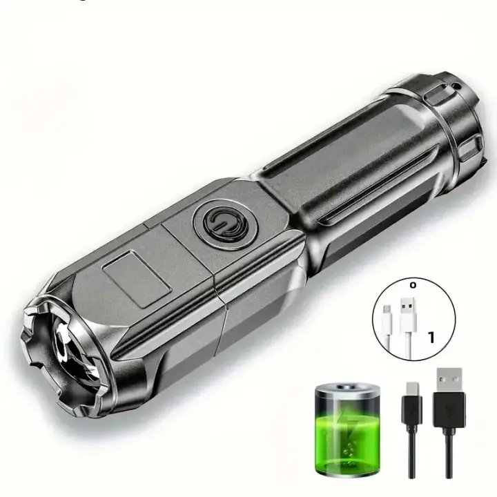 Linterna Táctica LED Recargable USB Impermeable Con Zoom Para Pesca Caza Camping Emergencias Luz De Iluminación Exterior - 1