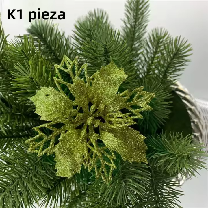 Poinsettia Artificial De Flores Plateado Dorado Rojo Para Decoración De Navidad Árbol De Navidad Regalos De Año Nuevo Decoración De Casa - 1