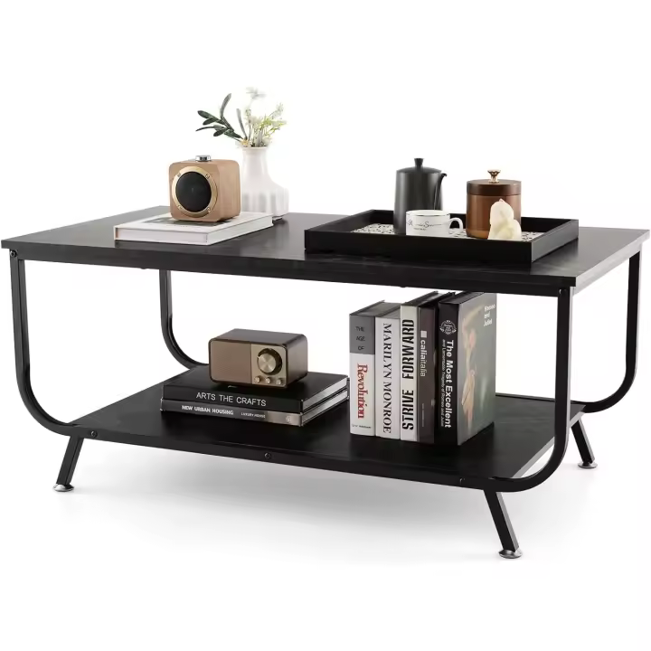 COSTWAY Mesa de Centro de Mármol, Madera de ingeniería, 2 Niveles - 1