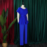 Conjunto De Pantalones Y Blusa Elegante Para Mujer Traje De Oficina Con Cinturón Alto Ajustado Ropa Trasera Larga Estilo Recto - details 9