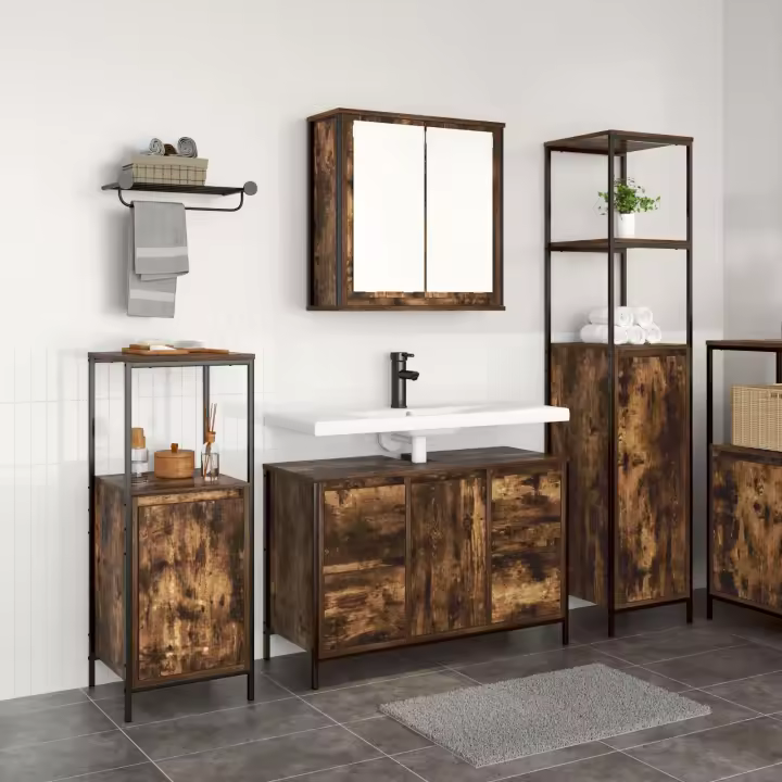 Juego de Muebles de Baño de 3 Piezas en Roble Ahumado - 1
