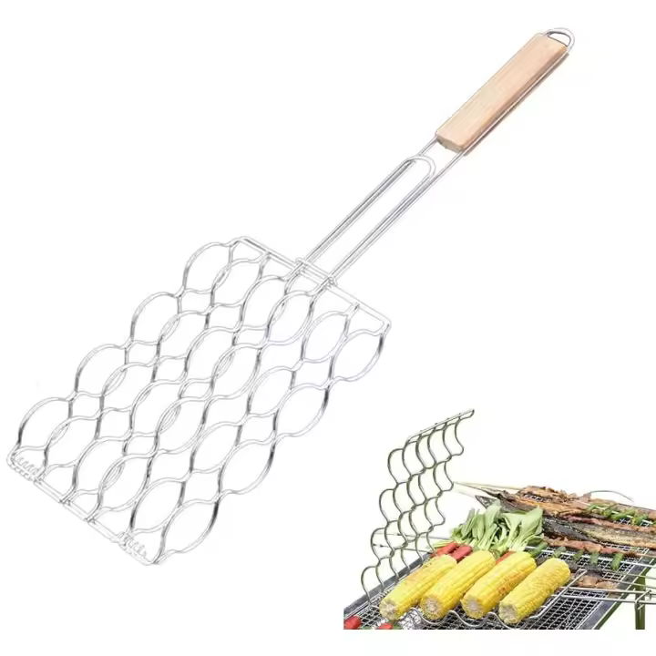 UD - Rejilla para Barbacoa de Maple Inoxidable with Mango de Madera - Maiz - Parrilla Antiadherente para Maiz- - 1