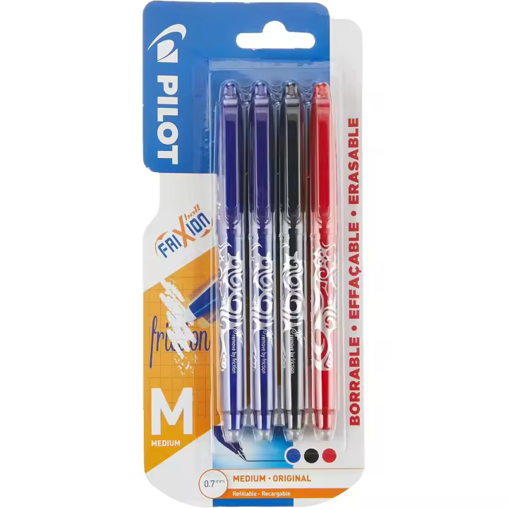 Pilot Bolígrafo Frixion Ball 0,7 mm Grip Tinta Borrable (Pack 2 Azules, 1 Rojo y 1 Negro) - 1