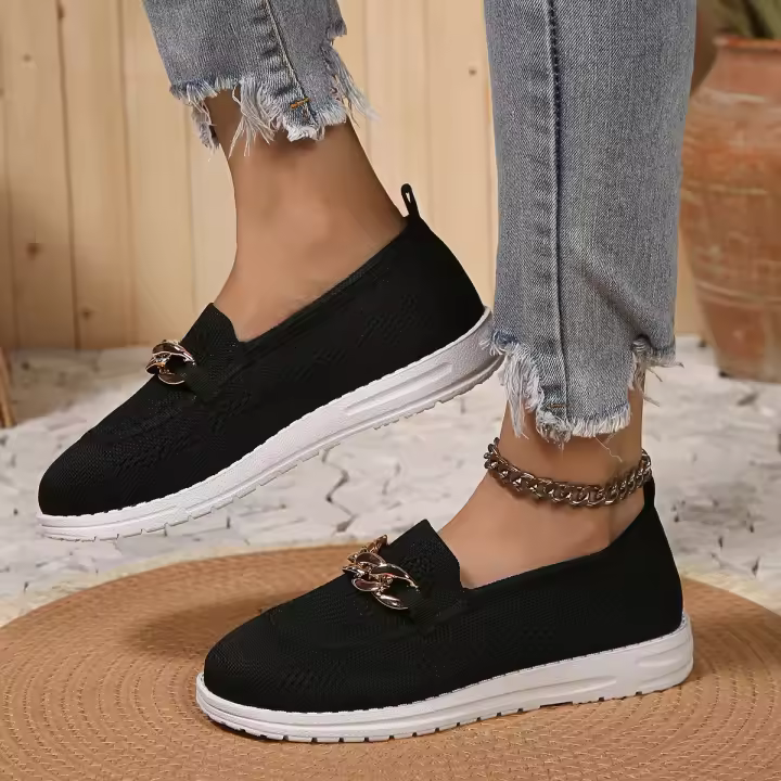 Zapatillas Planas De Mujer Con Cadena De Metal Tallas Grandes 43 Transpirables De Malla Antideslizantes Casual Verano - 1