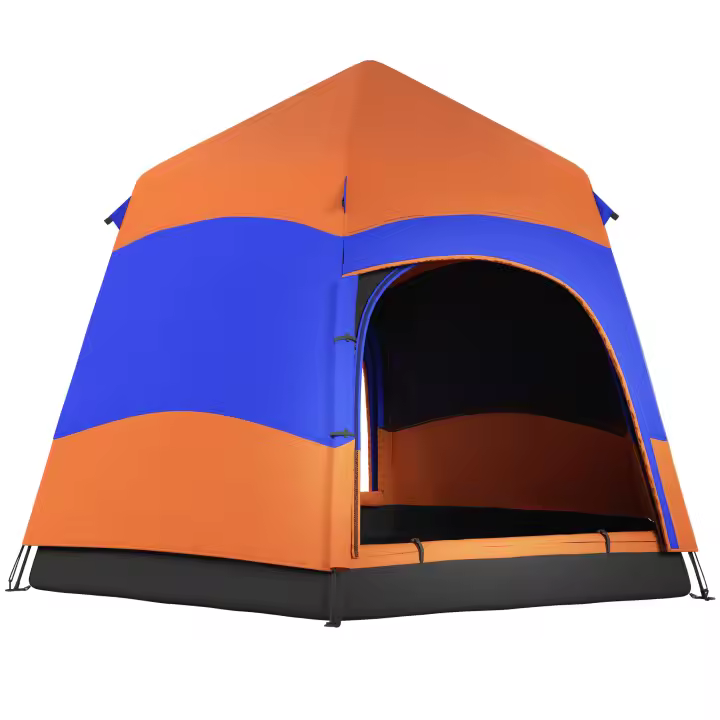 Outsunny Carpa Quick-Up Carpa de Doble Pared Carpa Familiar para Exteriores Pop-Up para 4-6 Personas 4 Estaciones Impermeable con Bolsa de Transporte Mosquitera 2 Puertas Poliéster + Fibra de Vidrio Naranja + Azul 275 x 275 x 170 cm - 1