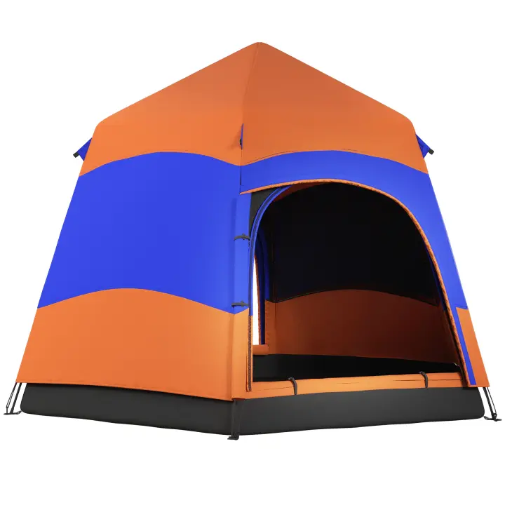 Outsunny Carpa Quick-Up Carpa de Doble Pared Carpa Familiar para Exteriores Pop-Up para 4-6 Personas 4 Estaciones Impermeable con Bolsa de Transporte Mosquitera 2 Puertas Poliéster + Fibra de Vidrio Naranja + Azul 275 x 275 x 170 cm - 1