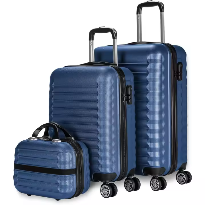 Juego de Maletas Rígidas 3pzs. Cabina 53cm, Mediana 63cm y Neceser. Set de Maletas de Viaje ABS Eco Friendly, 4 Ruedas Dobles, Resistentes, Ligeras y Seguras (Azul Marino) - 1