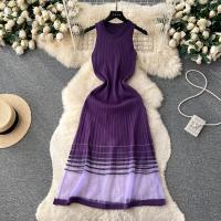 Vestido Midi Bodycon A-Line De Mujer Sin Mangas Patchwork Tejido Long Sundress Malla Elástica Estilo Callejero Verano 2024 - details 3