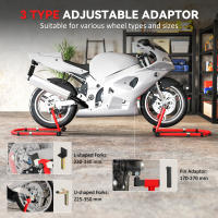 HOMCOM Caballete Moto Elevador Universal Carga 390 kg Soporte Rueda Delantera y Trasera Motocicleta Convertible con Adaptadores de Horquillas en U y L Ajustables y Ruedas para Reparación Mantenimiento - details 5