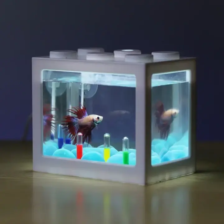 Pequeño Acuario Con Lámpara LED Iluminada Pequeño Tanque De Peces Jaula De Algas Marinas Mini Acuario Para Decoración De Escritorio - 1
