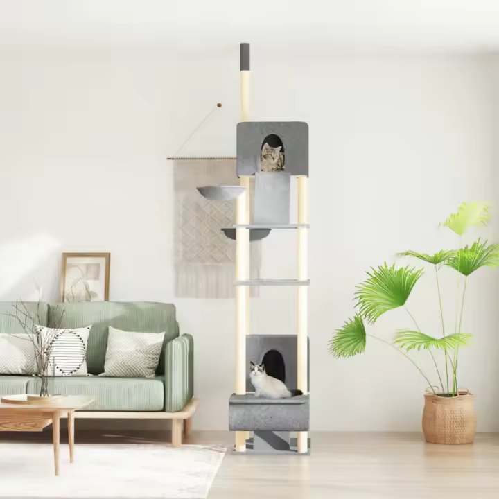 vidaXL ÁRBOL RASCADOR PARA GATOS SUELO A TECHO GRIS CLARO 277-303 CM - 1