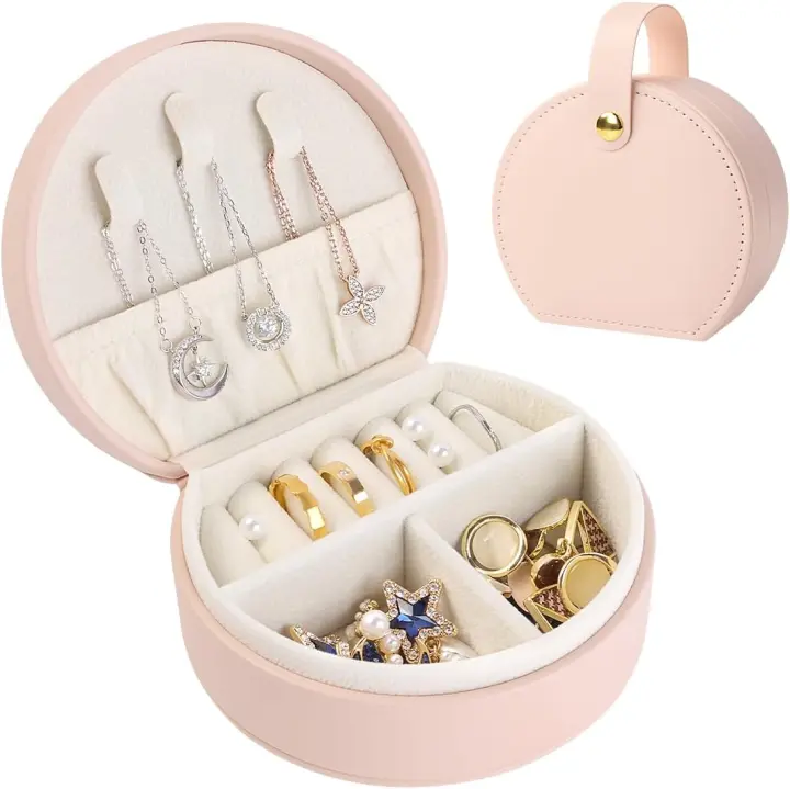 Mini joyero organizador, joyero de viaje para mujer, pequeño estuche de cuero sintético con cremallera, caja de regalo portátil. - 1