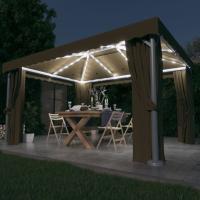vidaXL Cenador con cortina y tira de luces LED aluminio taupé 4x3 m - details 0