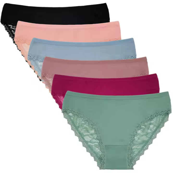 Wome's Cotto Paties Sexy Floral de cintura baja Kawaii Ligerie Uderwear Paquete de 6 piezas Calzoncillos transpirables con bordado - 1