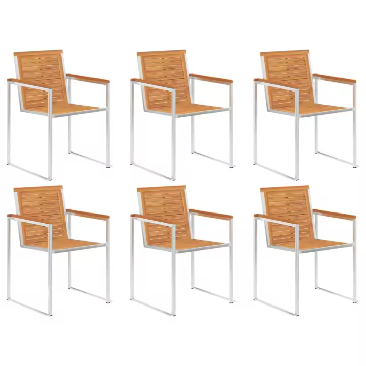 vidaXL Sillas de jardín 6 uds madera maciza acacia y acero inoxidable - 1